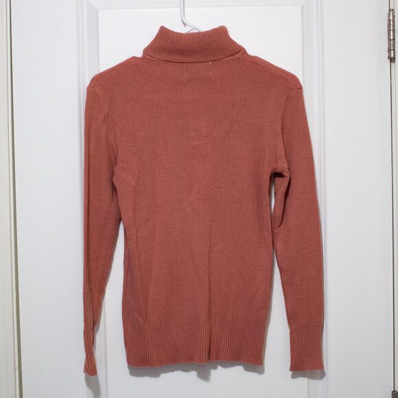 Retro Knitivo Sweater Mockneck Coral Peach Ribbed Button Top Korea | Soft Autumn - Picture 5 of 7